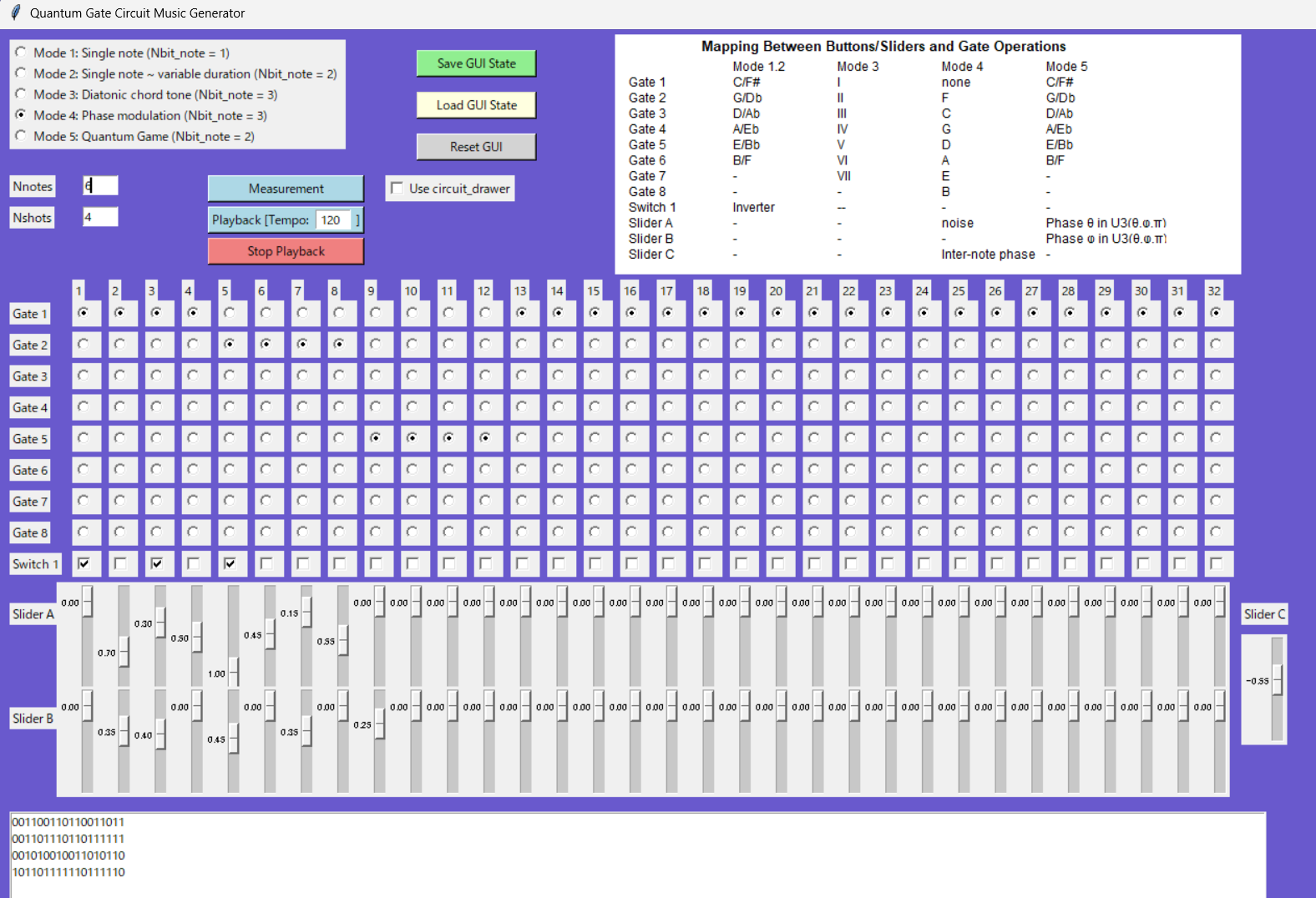 量子ゲート音楽生成プログラムのGUI
